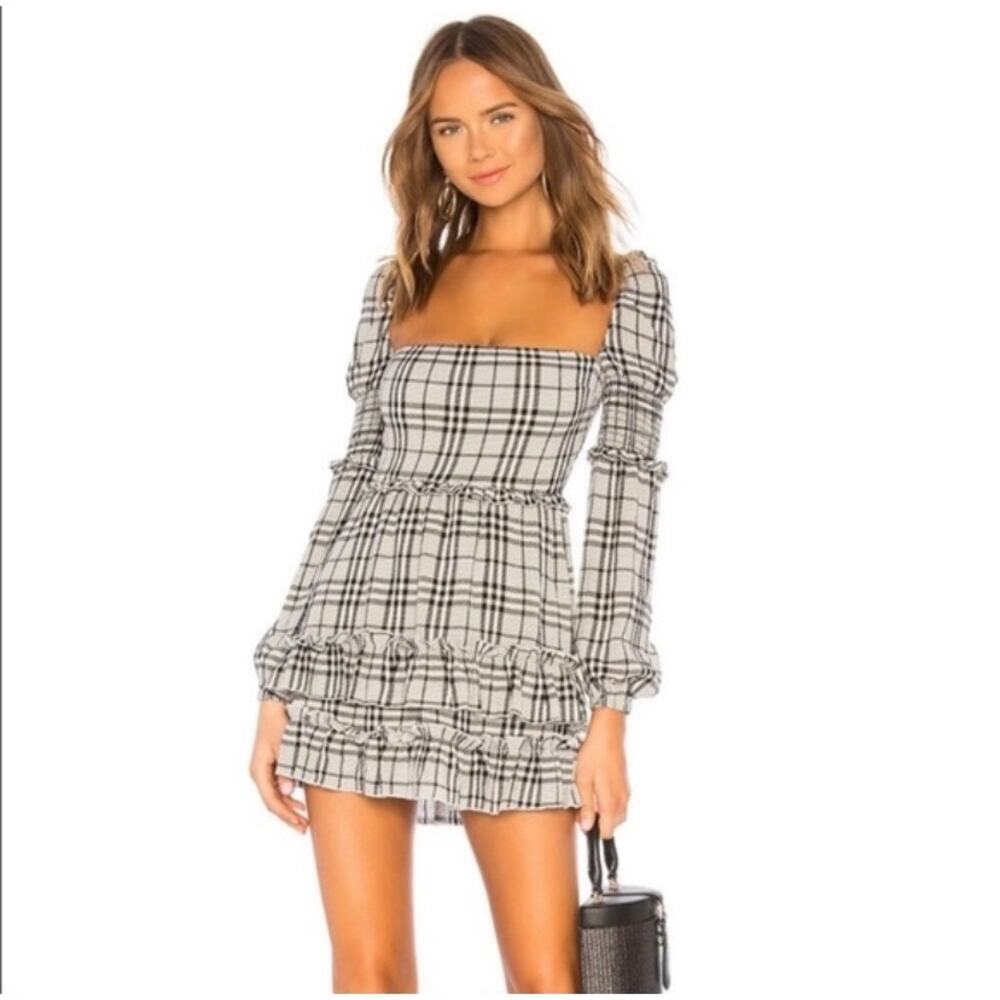 Majorelle Clarise Plaid Mini Dress Black Gray Small